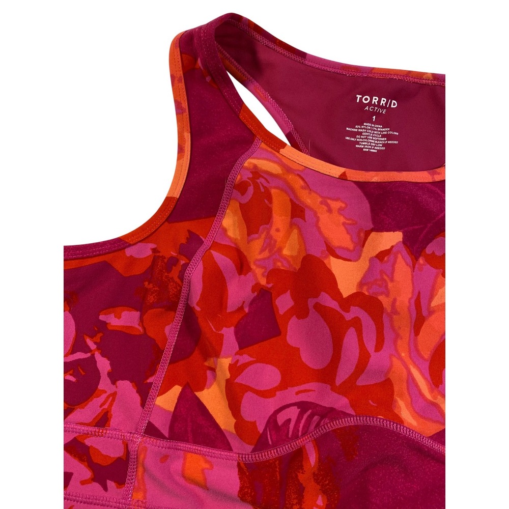 Torrid Active Sports Bra Size 1 Pink Orange Floral Racerback - Picture 8 of 10